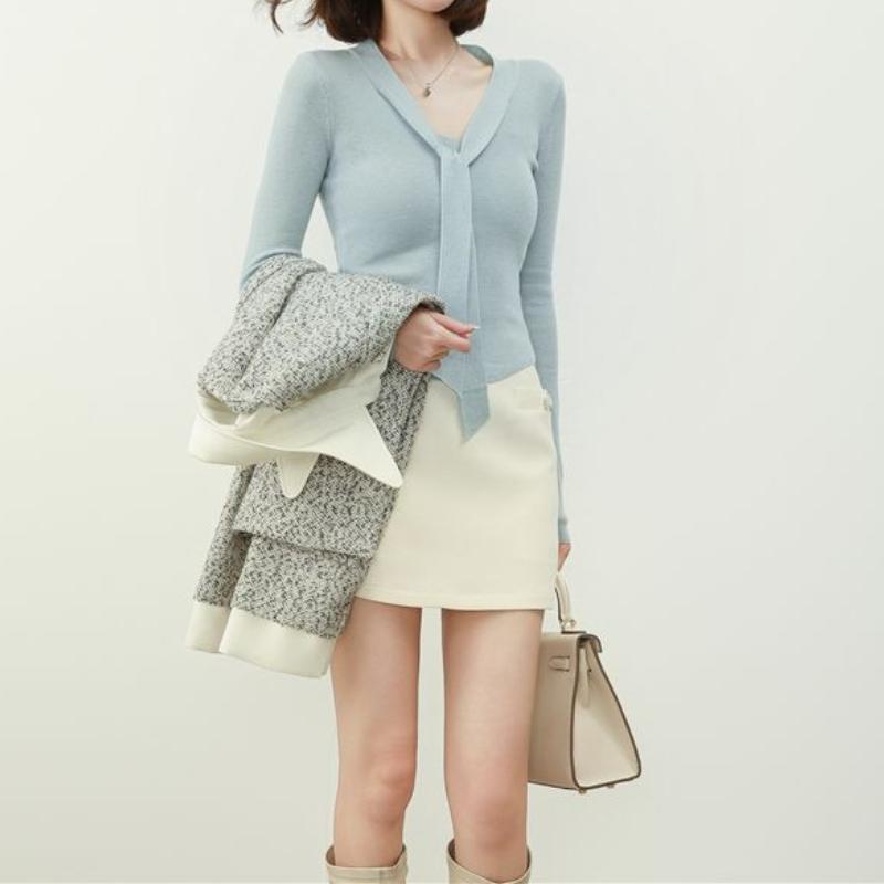 

Французский элегантный женский пуловер с V-образным вырезом на шнуровке из мягкого трикотажа с узким низом, тонкая повседневная рубашка с длинными рукавами на весну и осень XL синий