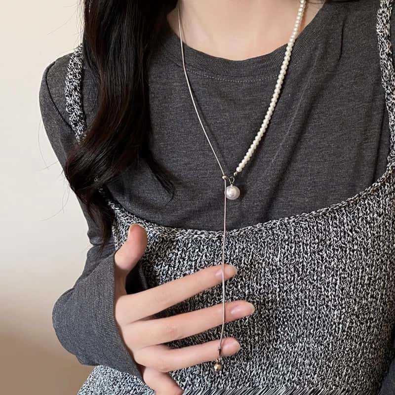 Simple Water Droplet Pendant Necklace For Women Fashion Irregular Metal Smooth Long Y-Shaped Necklace Sweater Chain Jewelry