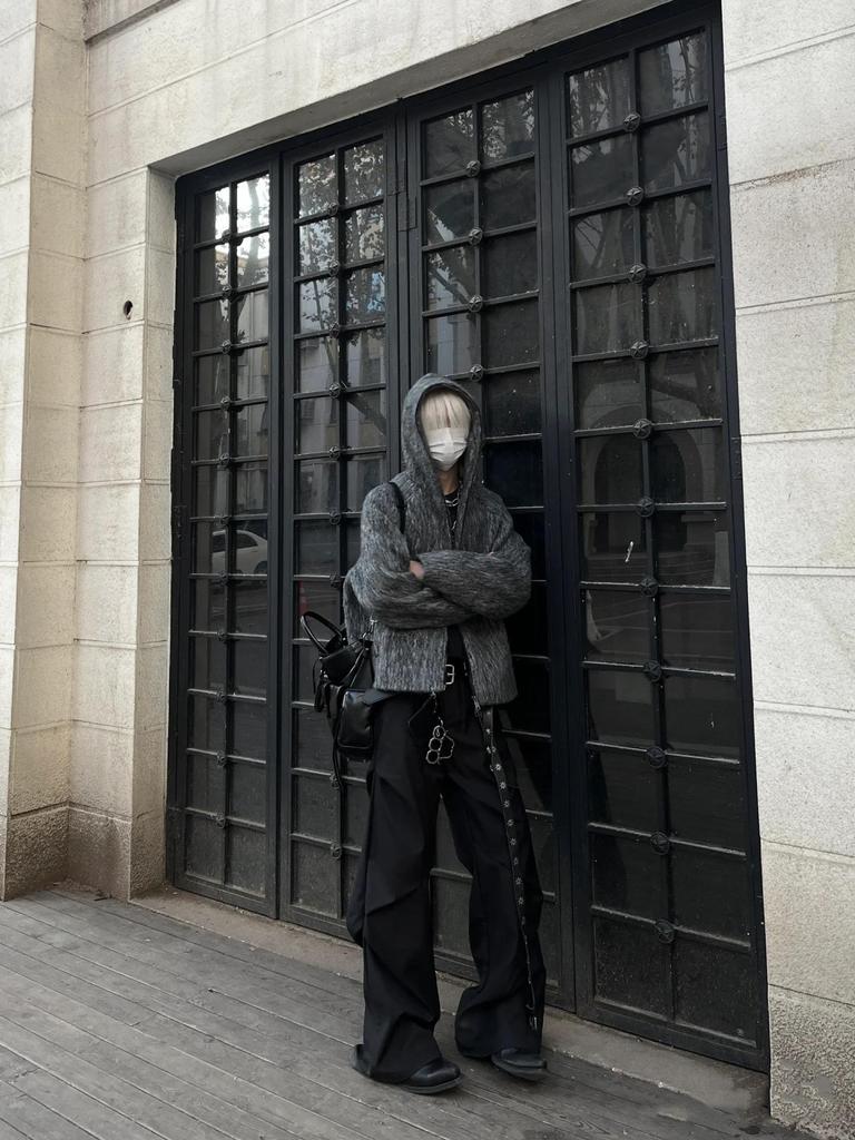 70% Wool Full-Zip Mohair Hooded Sweater Jacket for Autumn/Winter