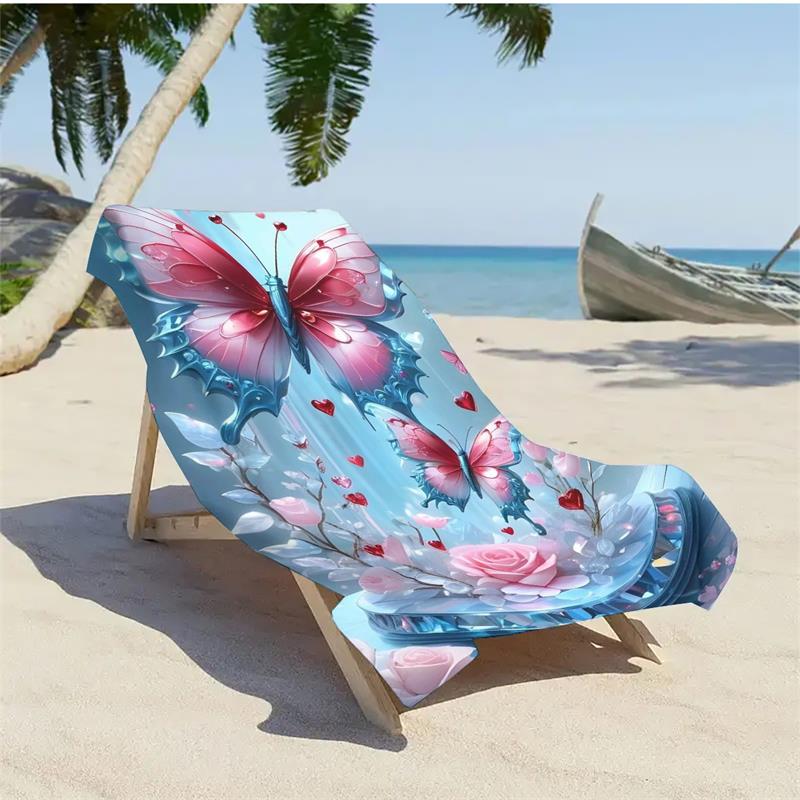 1PC Dreamy Crystal Butterfly Rose Beach Towel Quick Dry Bath Towel for Beach Photoshoots