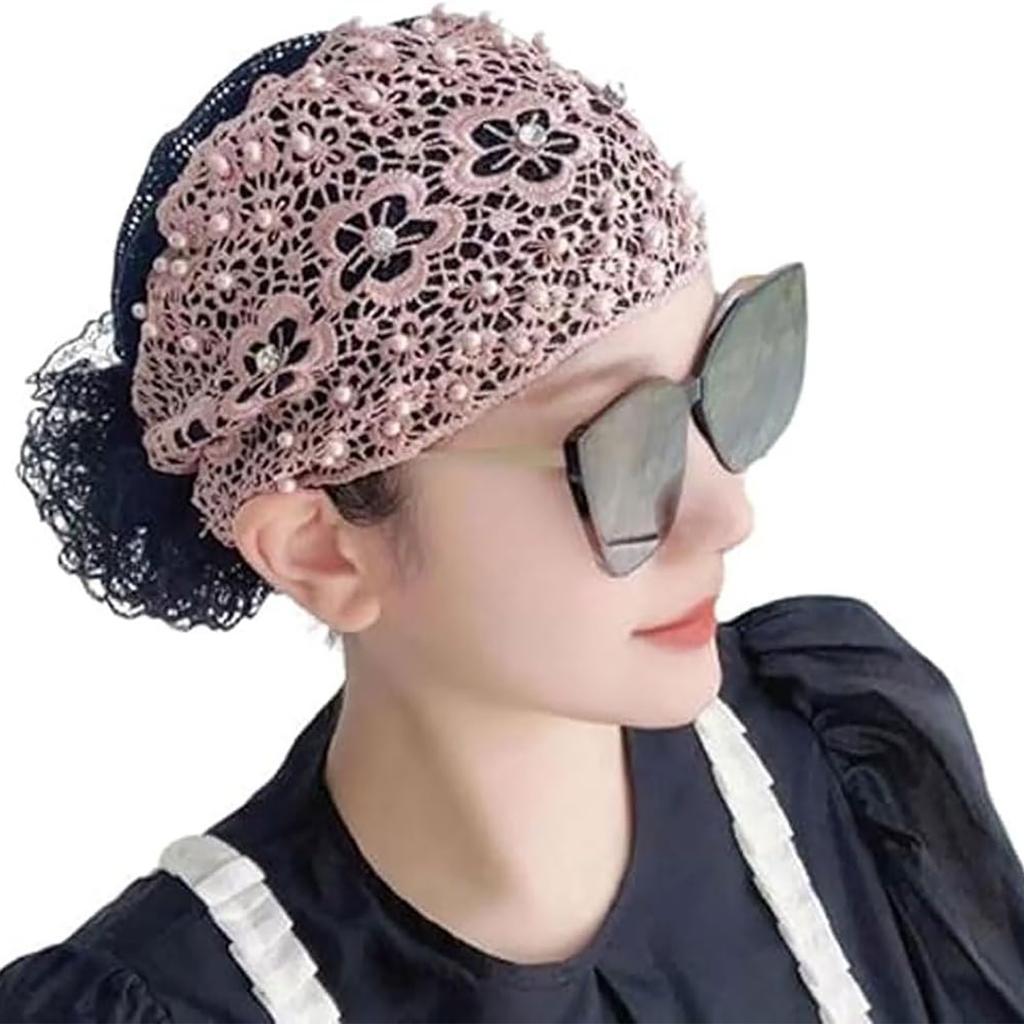 Curly Hair Scrunchies Women's Floral Lace Headbands Pearl Lace Headbands Vintage Lace Headbands Hair Bun Holder for Thick Hair