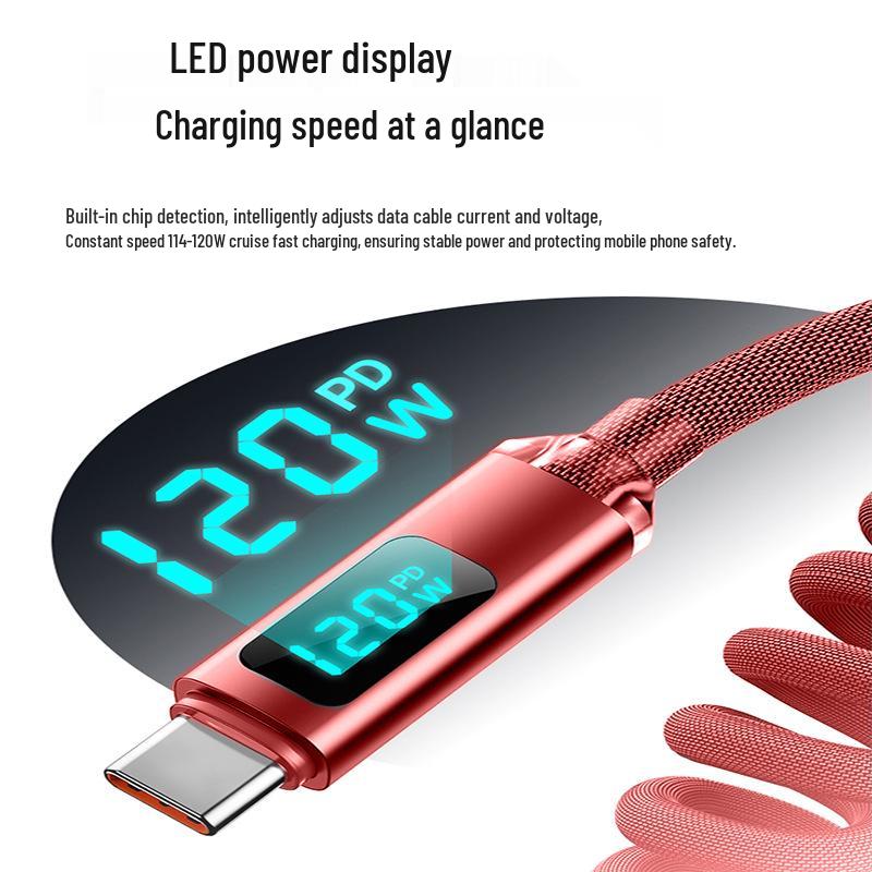 120W Fast Charging Dual Type-C Retractable Cable for Apple & Huawei Laptops