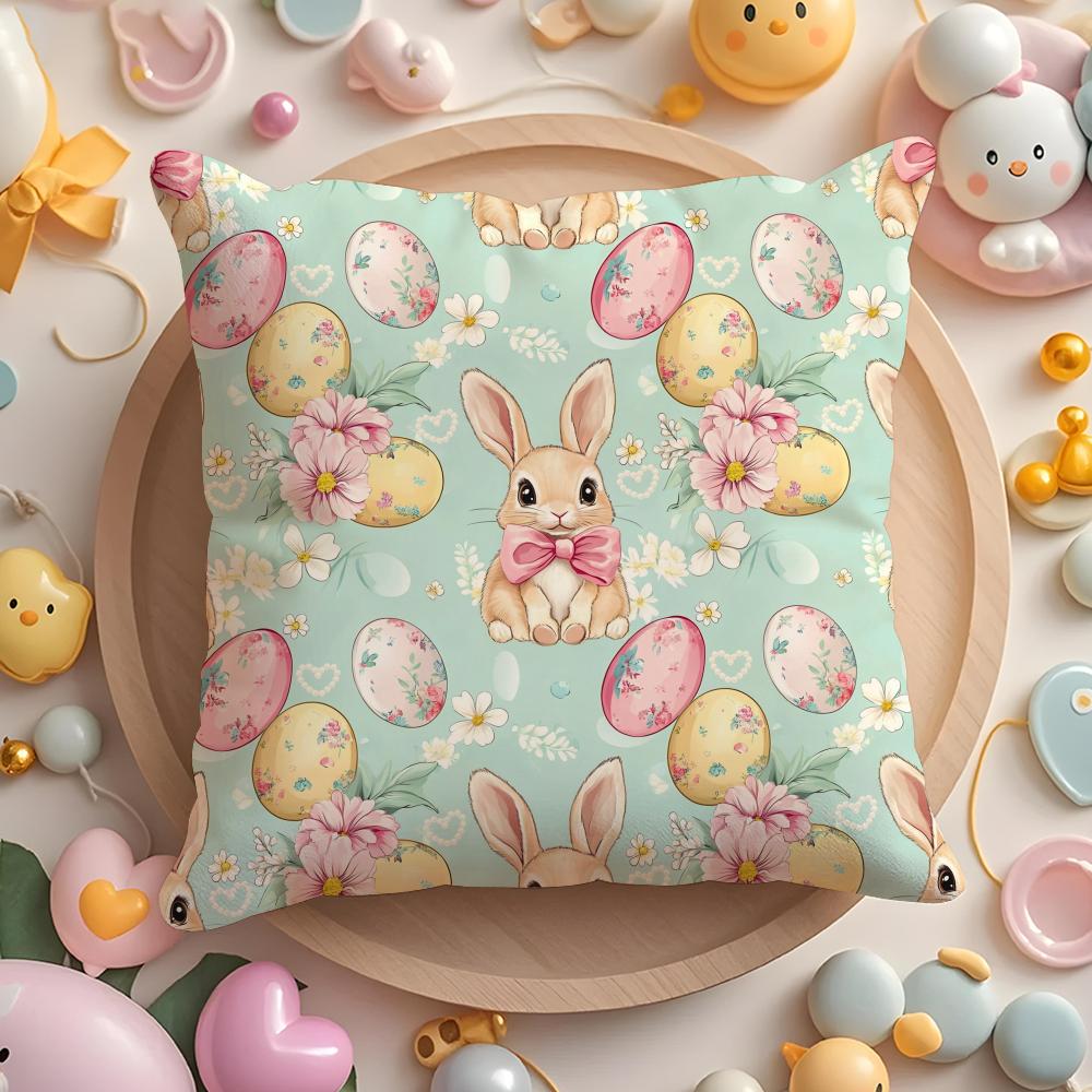 Cute Easter Bunny Cushion Cover Plush Fabric Soft Double-Sided Printed Sofa Warm Winter Home Gift Pillow Case