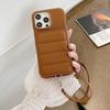 For iPhone 15 Pro Case Card Slots Kickstand PU Leather+PET Phone Cover with Wrist Strap