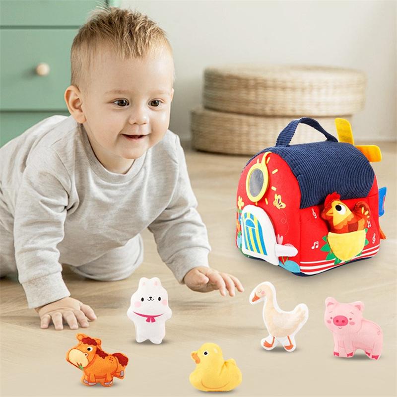 Montessori Sensory Farmhouse With Surprise Barn - Plush Animal Toy Set & Tactile Activities For Infants 6M+ To Toddlers 3 Years