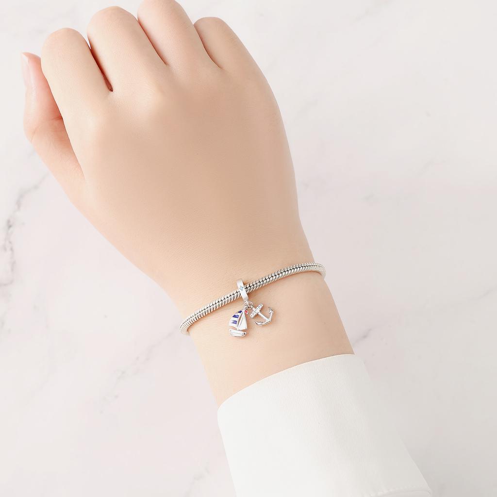 Real Copper Summer Sailboat Anchor Beads Pendant Fit Original Bracelet For Women Jewelry Gifts Accessory