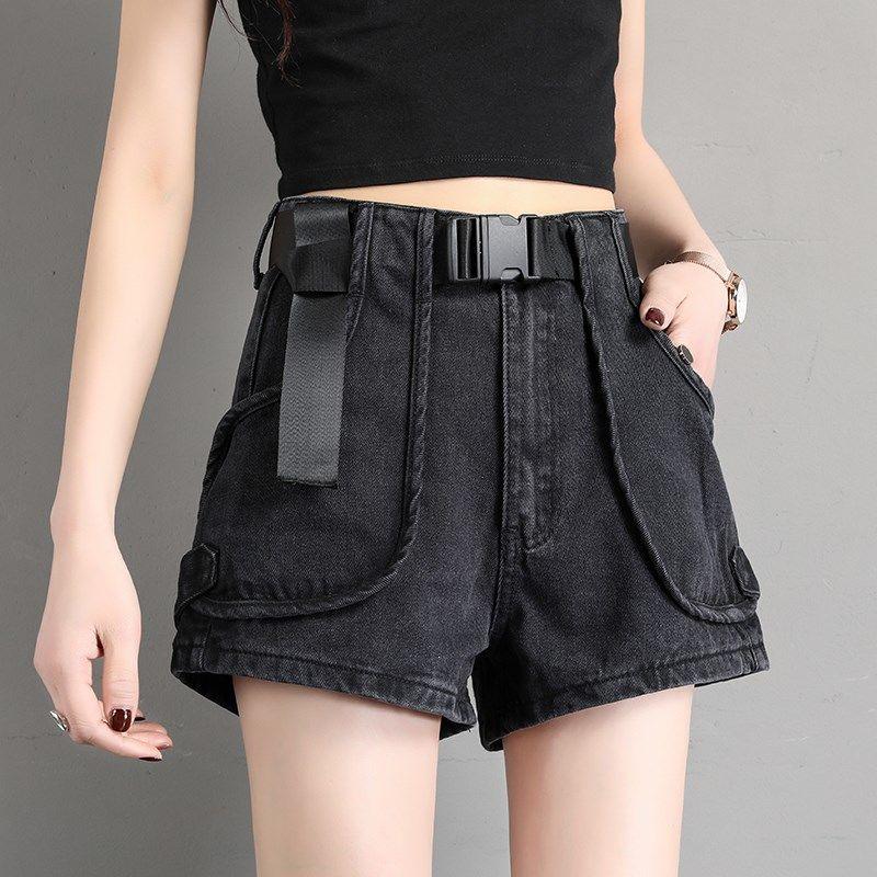 

Women s Retro Slimming High Waist Black Denim Shorts - 2026 Spring/Summer Trendy Korean A-line Style S (Recommended for 40-48 kg)