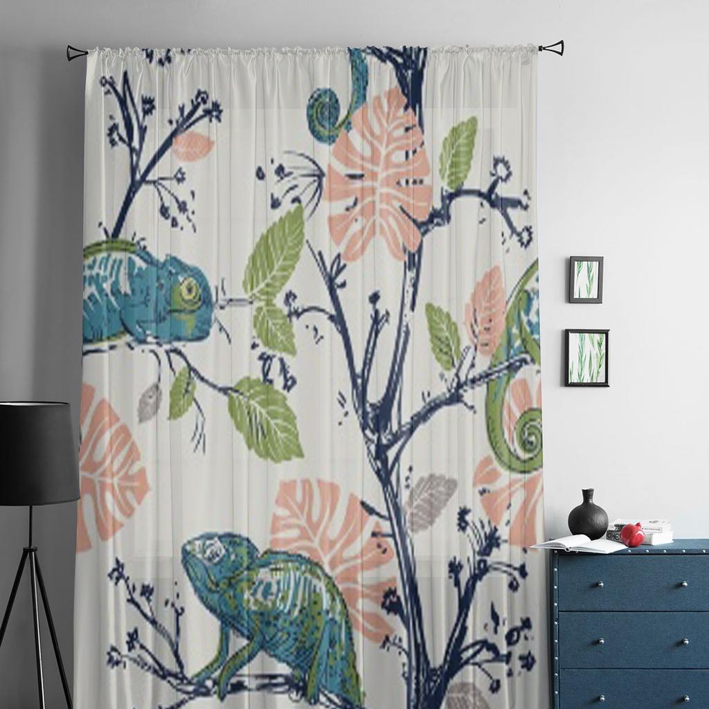 Kameleony I Rośliny Tiulowe Zasłony Do Salonu Przezroczysta Zasłona Sypialnia Woal Organza Dekoracyjne Aranżacje Okienne