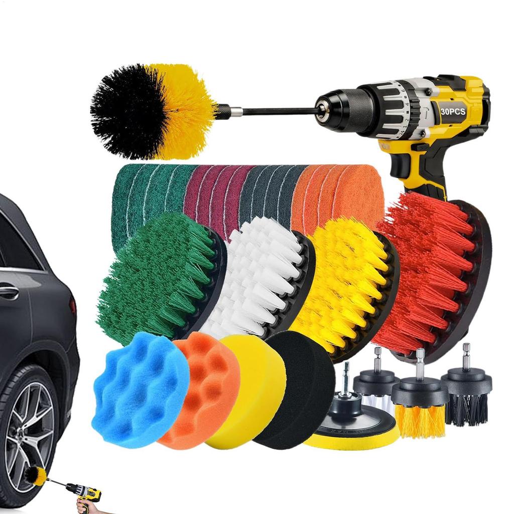 Car Brush Kit 30 Pieces Auto Interior Exterior Polishing Scrub Pads Drill Brush Attachments Set For Truck Vehicle SUV Sedan