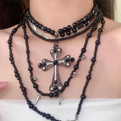 Elegant Black Beaded Multilayer Clavicle Necklace for Women - High-End Luxury Design