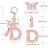 English Alphabet Letter Tassels Keychain Pink Butterfly Pendant Key Chain Women Car Key Ring Bag Jewelry Simple Letter Name Gift