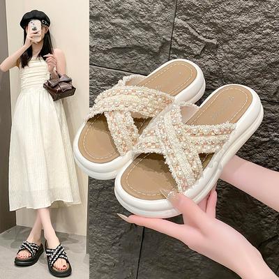 Premium Cool Slippers Women's Summer Outer Wear 2025 New Thick-bottomed Fashion Cross-casual One-word Beach Cool Slippers