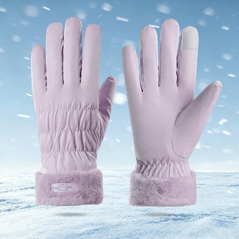 Ski Gloves Women's Autumn and Winter Warm Touch Screen Piled Thickened Windproof, Cold and Water-proof Outdoor Riding Gloves
