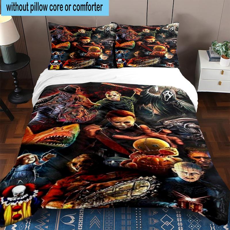 3PCS Horror Movie Icons 3pcs Bedding,Including 3PCS Duvet Cover And 2pcs Pillowcases Perfect for Christmas,Ideal for Bedroom, Dormitory