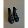 British style black Martin boots women's round head thick heel thin boots thick-soled strap thin short boots