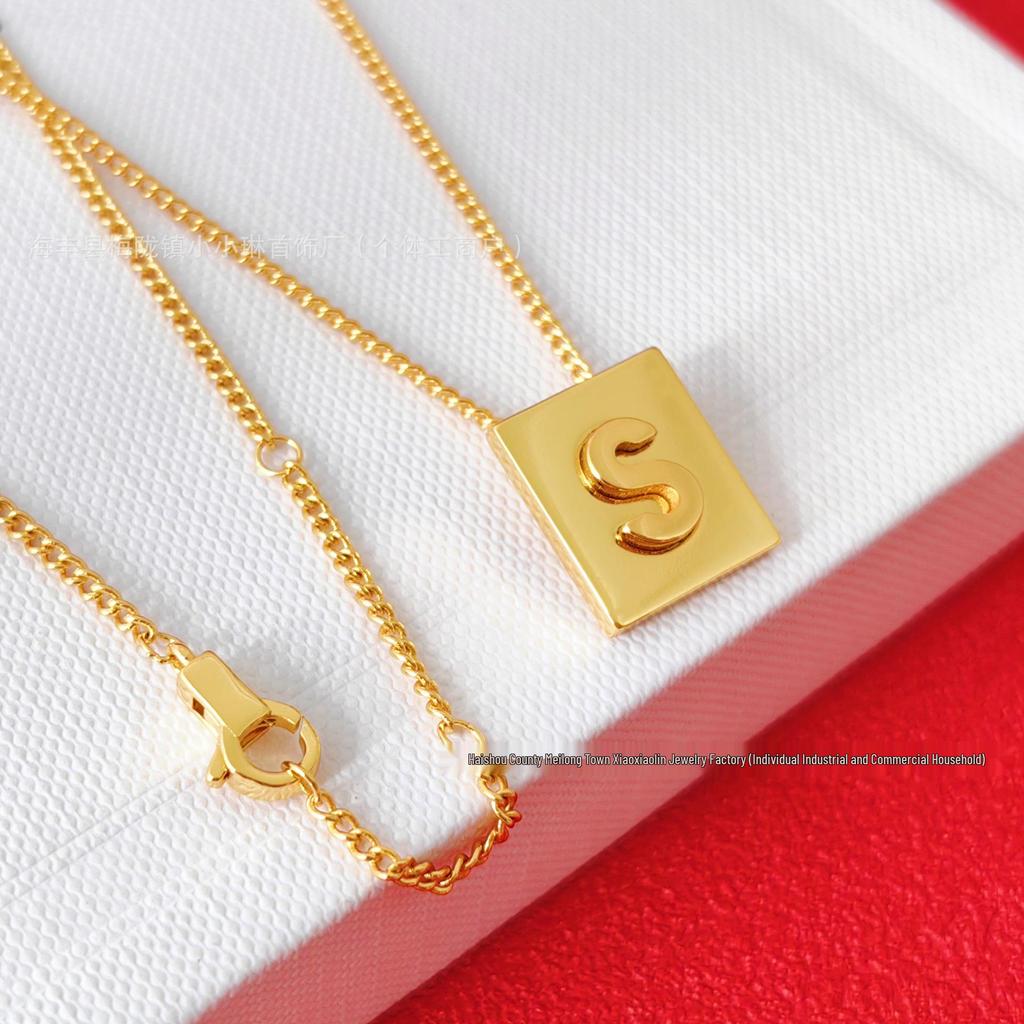 Arc de Triomphe Letter Choker: Brass Gold-Plated Small Square Tag Necklace with Initial Pendant