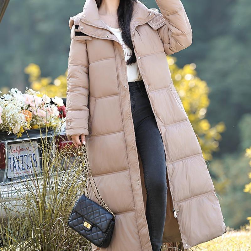European Cotton-padded Women's Long Over-knee Thin Cotton-padded Women's Thickened Cotton-padded Jacket Winter Hooded Belt Cotton-padded Jacket