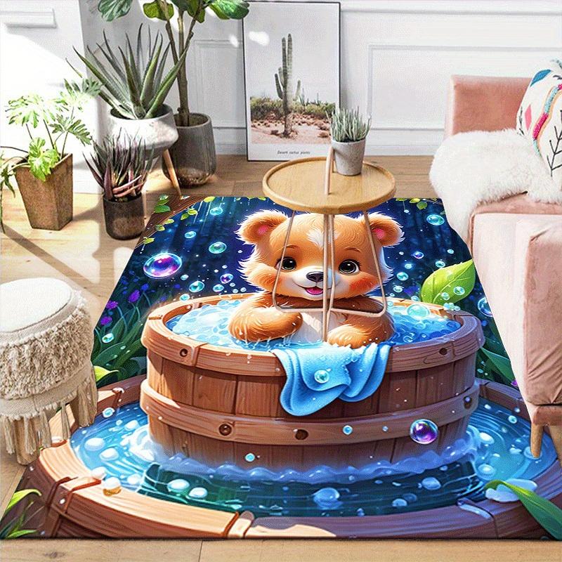 1pc Bath Bear Print, Design Indoor Area Rug - Soft, Anti-Slip, and Durable Gaming Room Decor for Bedroom