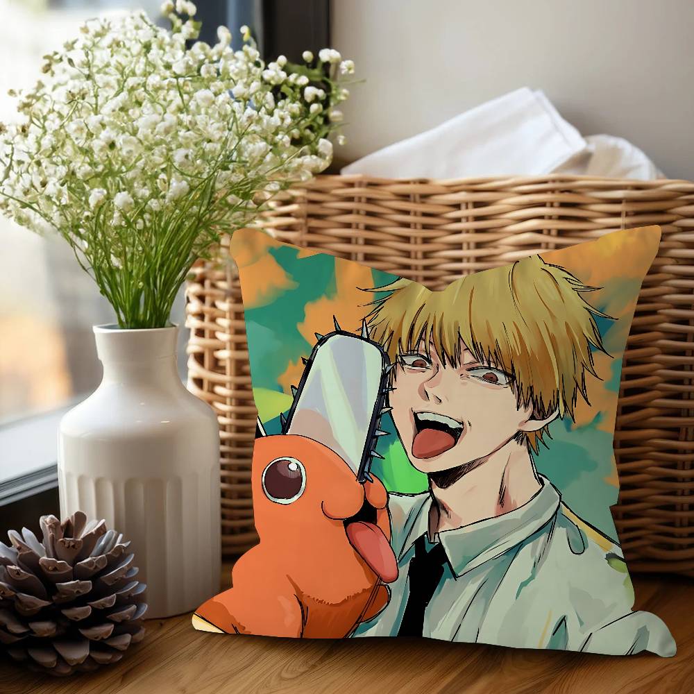 Denji Piła Człowiek Ścieg Szczęśliwy Smok Poszewka na Poduszkę Poszewka na Poduszkę Sofową Dekoracja Pokoju Domowego Prezent dla Dzieci