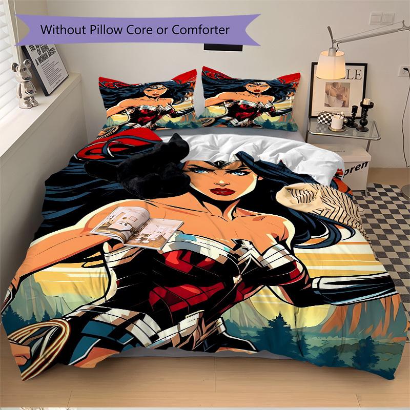 3pcs Wonder Woman, Superhero Cover Set,Soft Comfortable Duvet Cover,Guest Room (1*Duvet Cover + 2*Pillowcases, Without Core) yy251024155