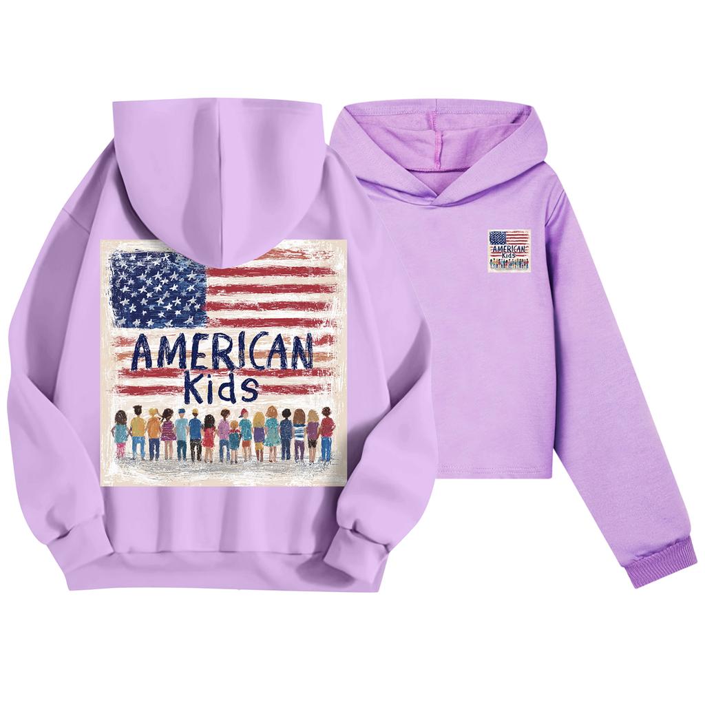 Kids Casual Fashion American Flag Printed Long Sleeve Hooded Sweatshirt