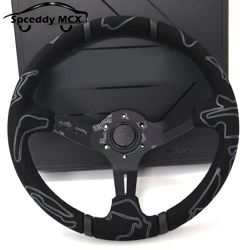 13.5inch Deep Dish Racing Steering Wheels Universal Black Edition Deep Corn 335mm Sports JDM Steering Wheel Suede Doodle чёрный