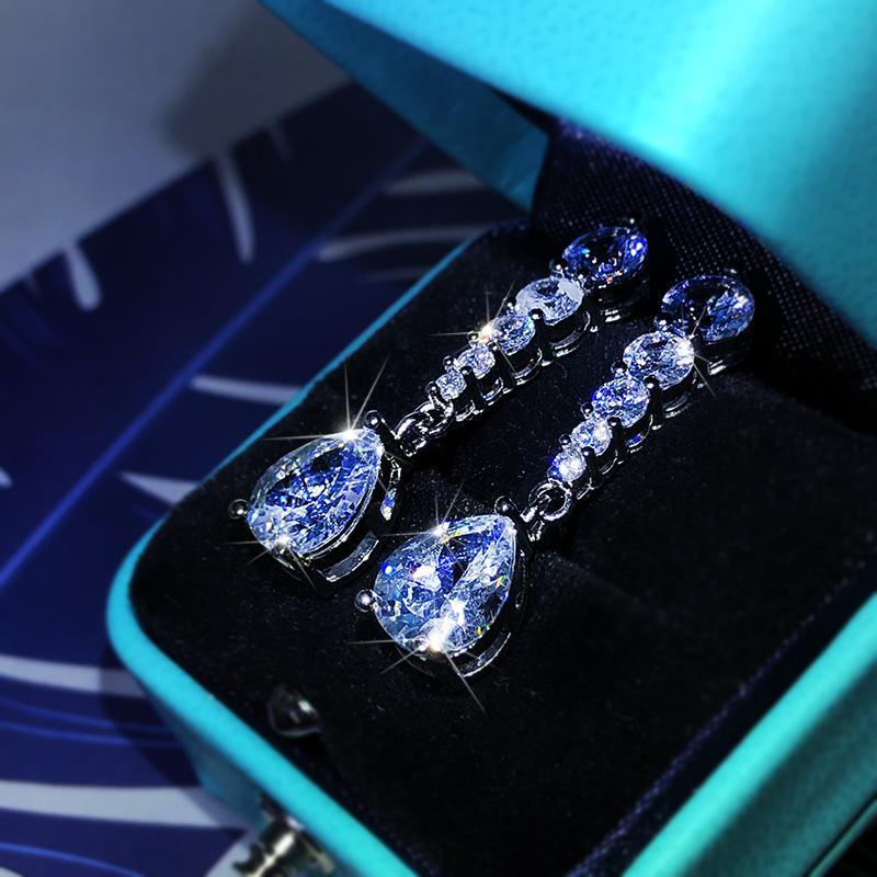 Sterling Silver Wild Korean Temperament Simple Atmosphere Flashing Zircon Earrings Female Long Ladies Luxury Party Birthday