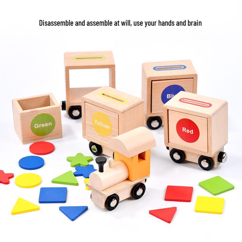 Children's Wooden Magnetic Train - Montessori Color & Shape Learning Puzzle