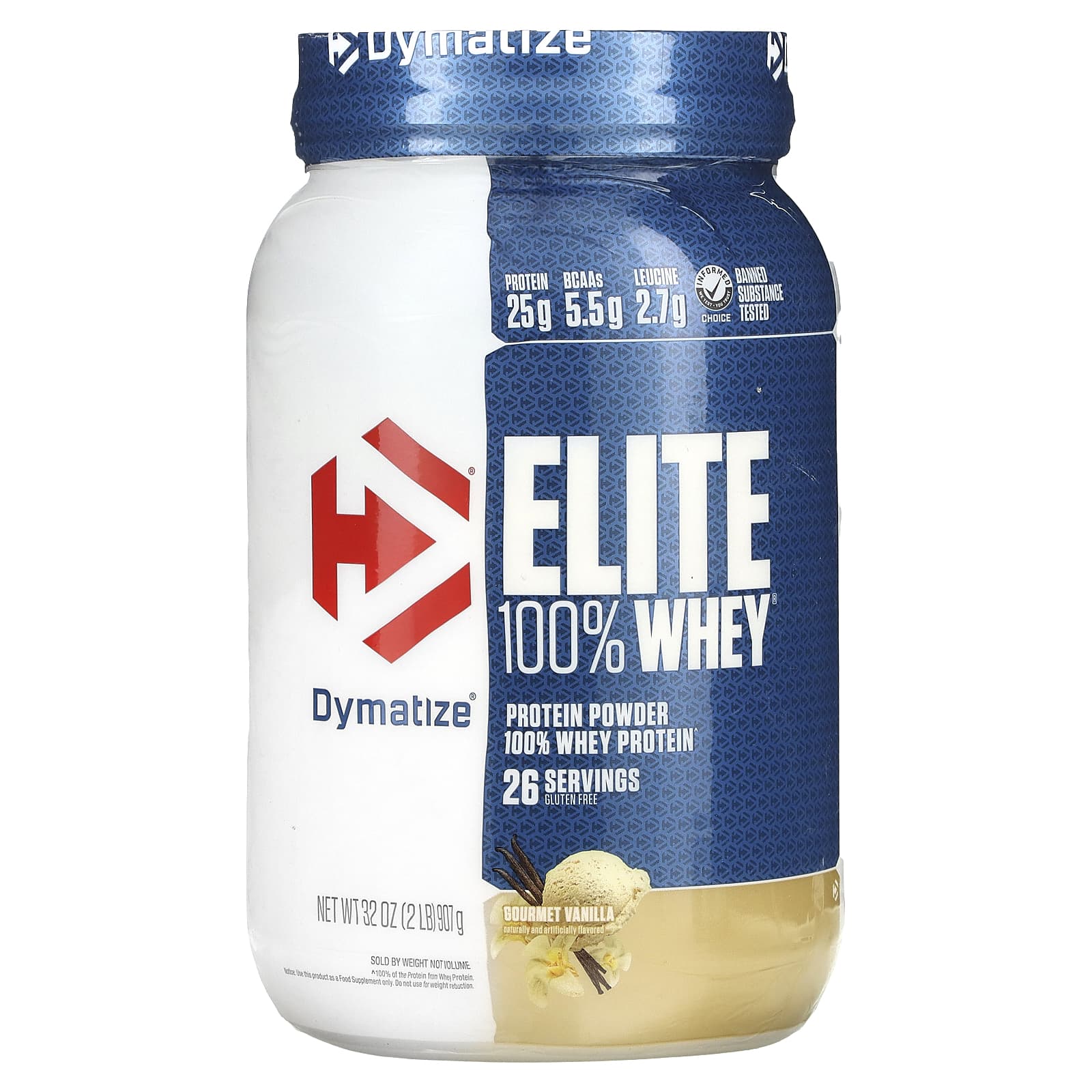 

Dymatize, Elite 100% Whey Protein Powder, Gourmet Vanilla, 2 lbs (907 g)
