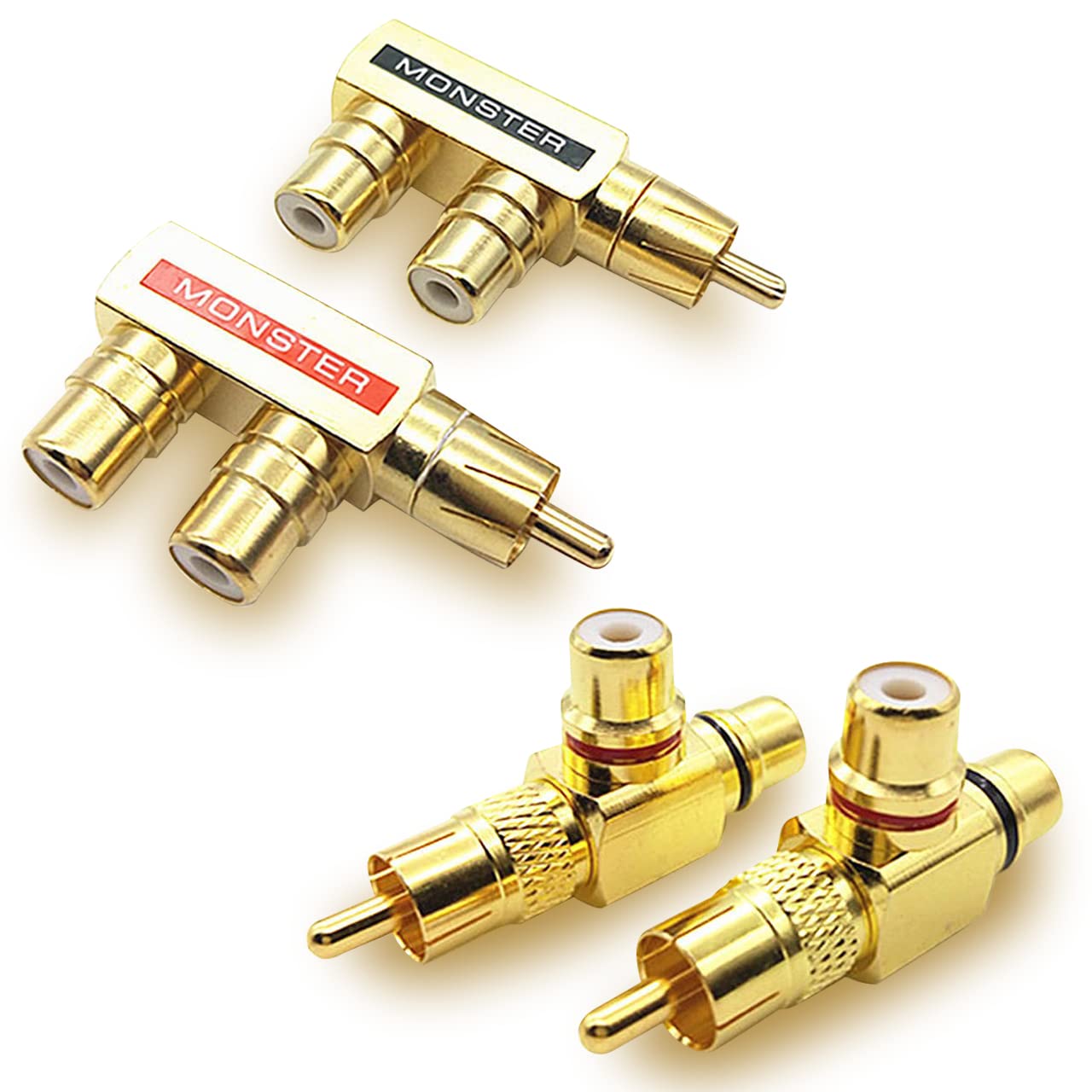 

RERACO RCA Splitter Male Female Audio Conversion Output Pair Set of Splitter, 2-Way Adapter, Gold-Plated & Cables, Plugs, Terminals, (F-Type & T-Type,