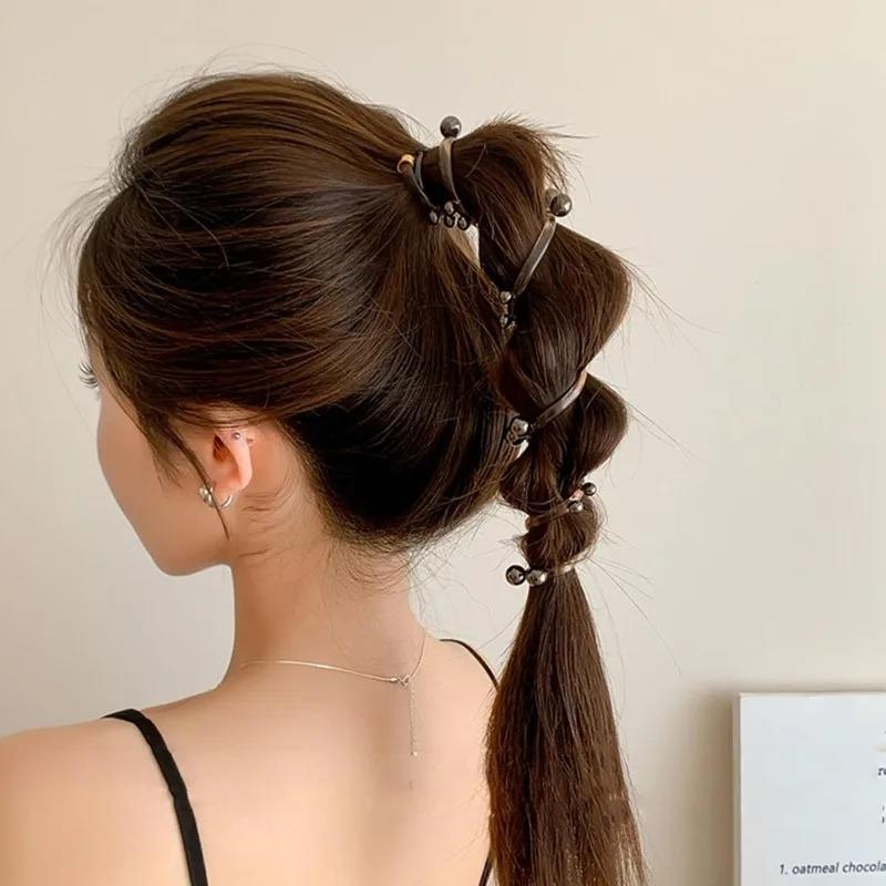 Gedrehtes Haar Draht Pony Haar Draht Perle Telefonkabel Elastische Haarbänder Elastische Spirale Haargummis für Frauen Mädchen Pferdeschwanzband