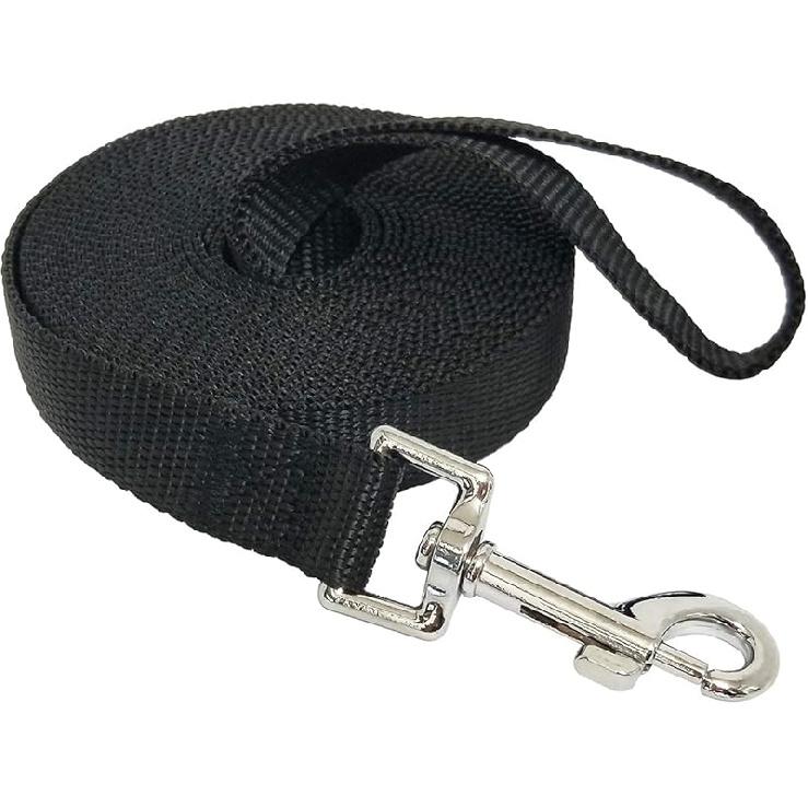 Nylon Training Dog Leash for Small Medium Large Dogs, 15ft 20ft 30ft 50ft Long Puppy Lead for Obedience Recall Training, Camping (20ft, Black)