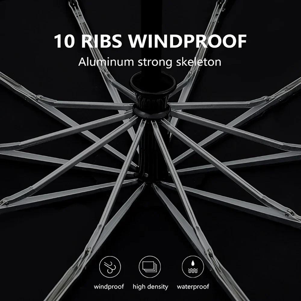105cm Automatic Umbrella Double Layer Windproof Golf Umbrella with Wood Handle for Women And Men 10 Ribs for Rain Protection