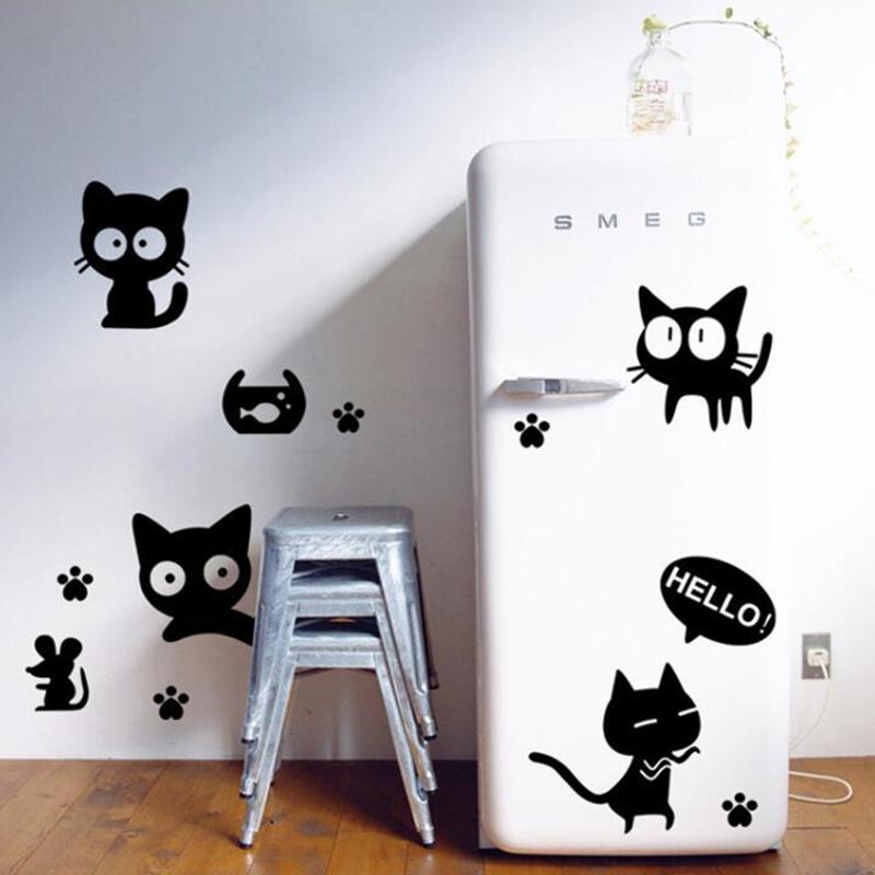 Super Funny Cute Cartoon Black Cat Vinyl Wall Stickers For Home Decoration Living Room Kids Bedroom Laptop Bathroom Tile Toilet