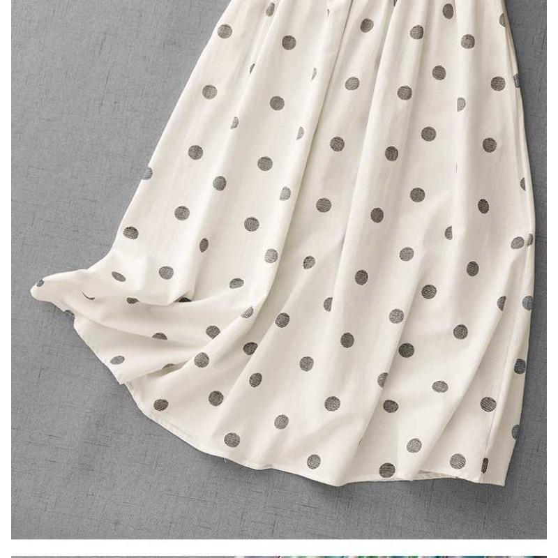 2025 Summer Black and White Polka Dot Tight Waist Casual Versatile Literary Vintage Half-body Skirt