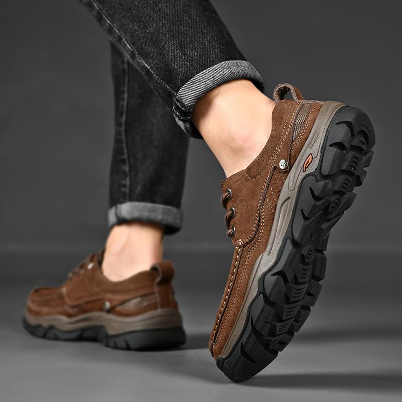 High Quality Real Leather Walking Shoes Outdoor Male Sneakers Anti-slip Mens Trainers Lace-Up Soft Casual Shoes Treking Footwear