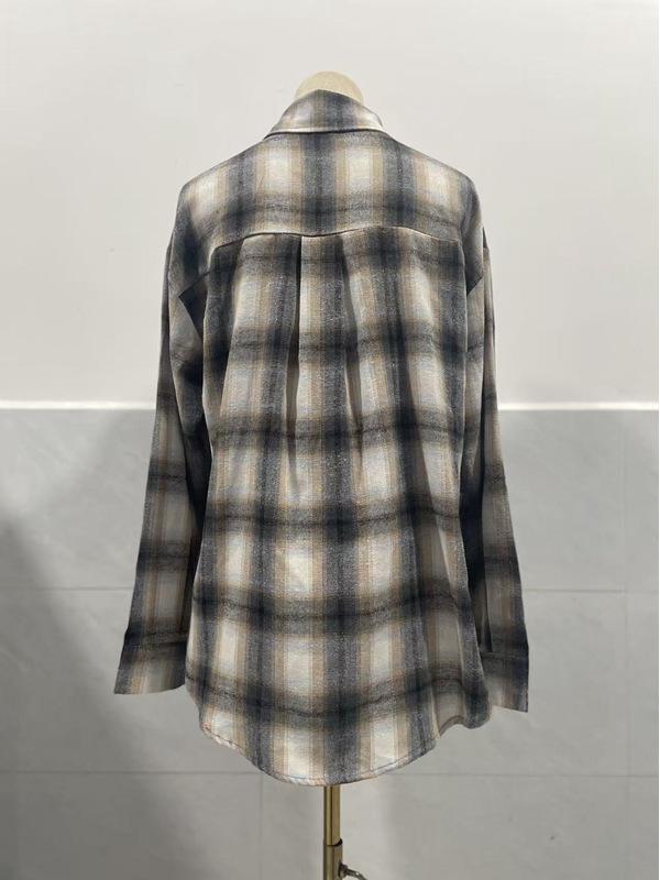 2025 Women's Cross-Border European and American Loose Plaid Pocket Shirt - Autumn/Winter Casual Fashion.