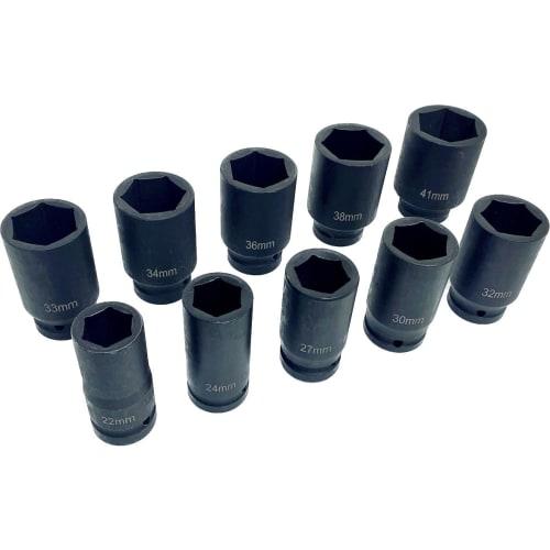 elfoLiz Hex Impact Socket, Deep Socket, Hub Lock Nut, 19mm (3/4 Inch) Drive, Set of 10, with Storage Case, Tool, Automotive Maintenance