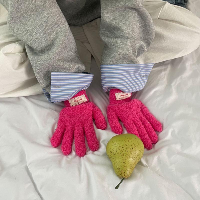 

Женские вязаные перчатки однотонного цвета в корейском стиле - Новая осенне-зимняя мода для велоспорта и защиты от холода, тепло на открытом воздухе розы красного