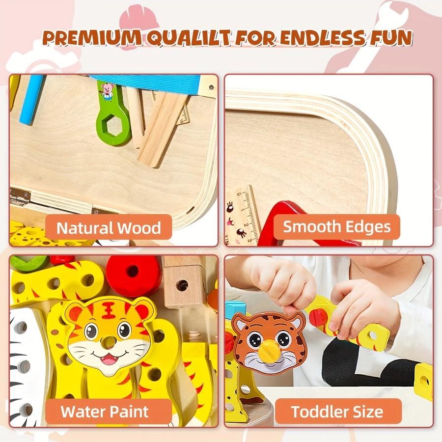 [Wooden Animal Toolbox] Children Wooden Toolbox Educational Toys Nuts Screws Simulated Carpenter Assembly Repair Tools Creative Play Set