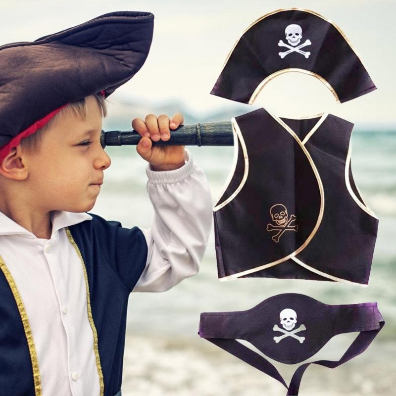 Pirate Hat Pirate Eye Patches Skull Pattern Pirate Tops Halloween Pirate Cosplay Accessories Pirate Costume Set