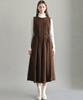 Beullangyu Warm Texture Pintuck Long Dress - Brown
