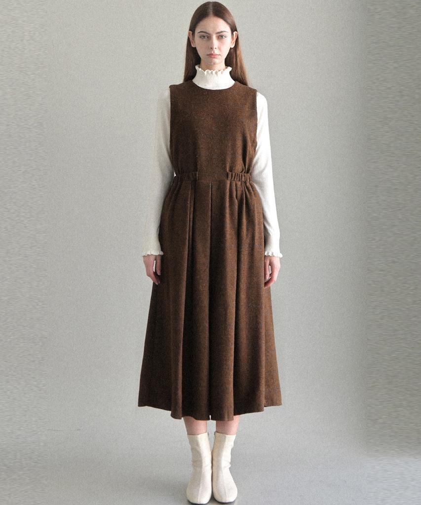 Beullangyu Warm Texture Pintuck Long Dress - Brown