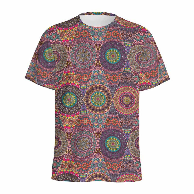 Bohemian Mandala Pattern T Shirt Men Kaleidoscope 3D Printed T-Shirts Summer Fashion O-Neck Loose Short Sleeve Tees Streetwear