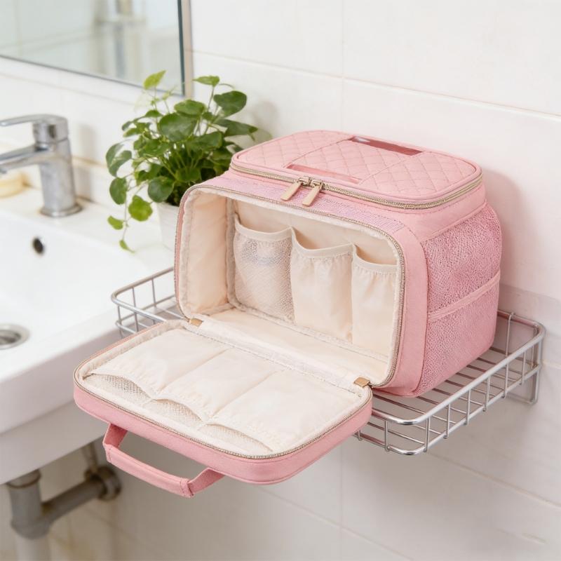 Reinforced Hook Bathroom Hanging Bag for Cosmetics Toothbrush Organization Multi Compartments Storage Organiser