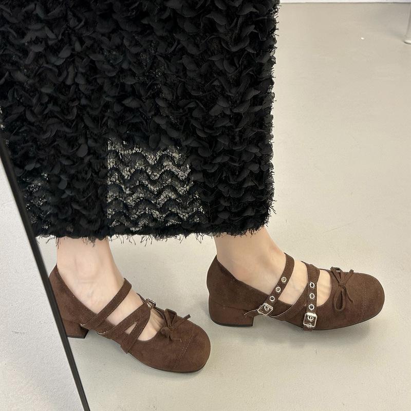 Fashion Mary Jane Shoes Women's Autumn Fashion Design Sense Versatile Bow Light Mouth French Casual High Heel Small Single Shoes