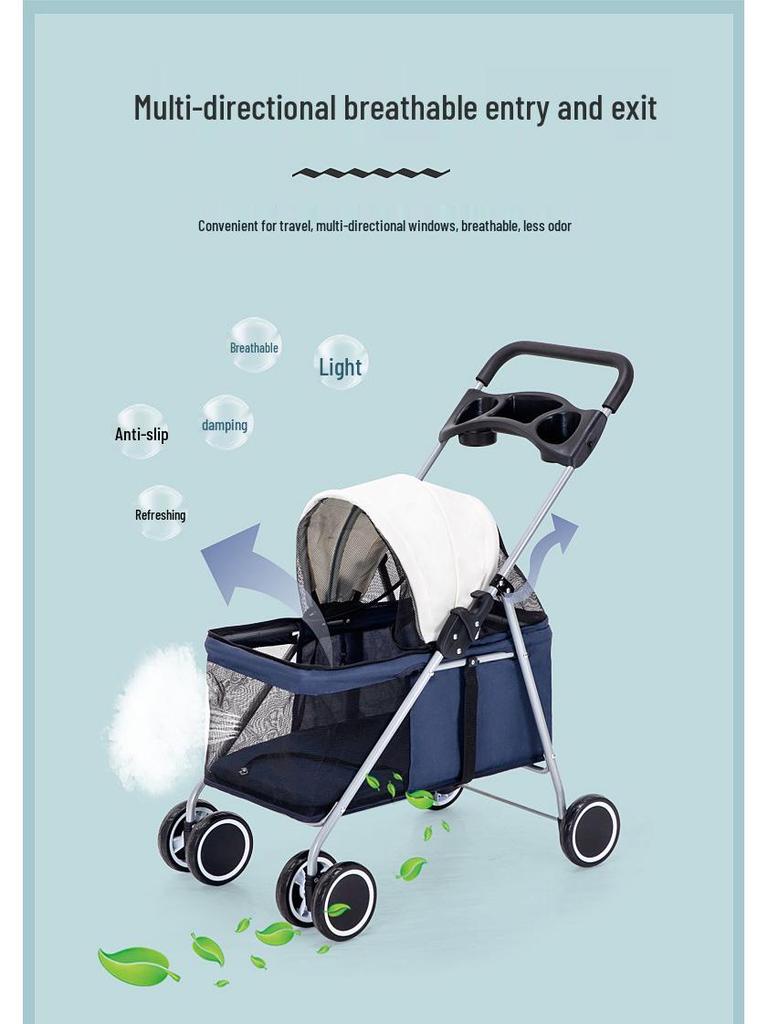 Kitty Teddy Portable Pet Stroller: Lightweight, Folding, Car-Mounted for Small Pets