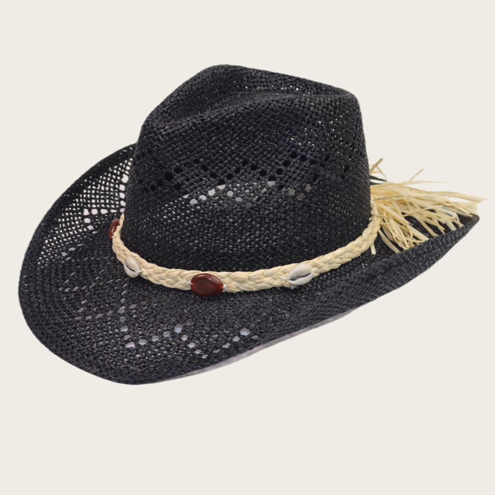 Western Men's Outdoor Beach Hat Hollow Sun Hat Cowboy Straw Hat Women's Big Eaves Sun Protection Hat Stage
