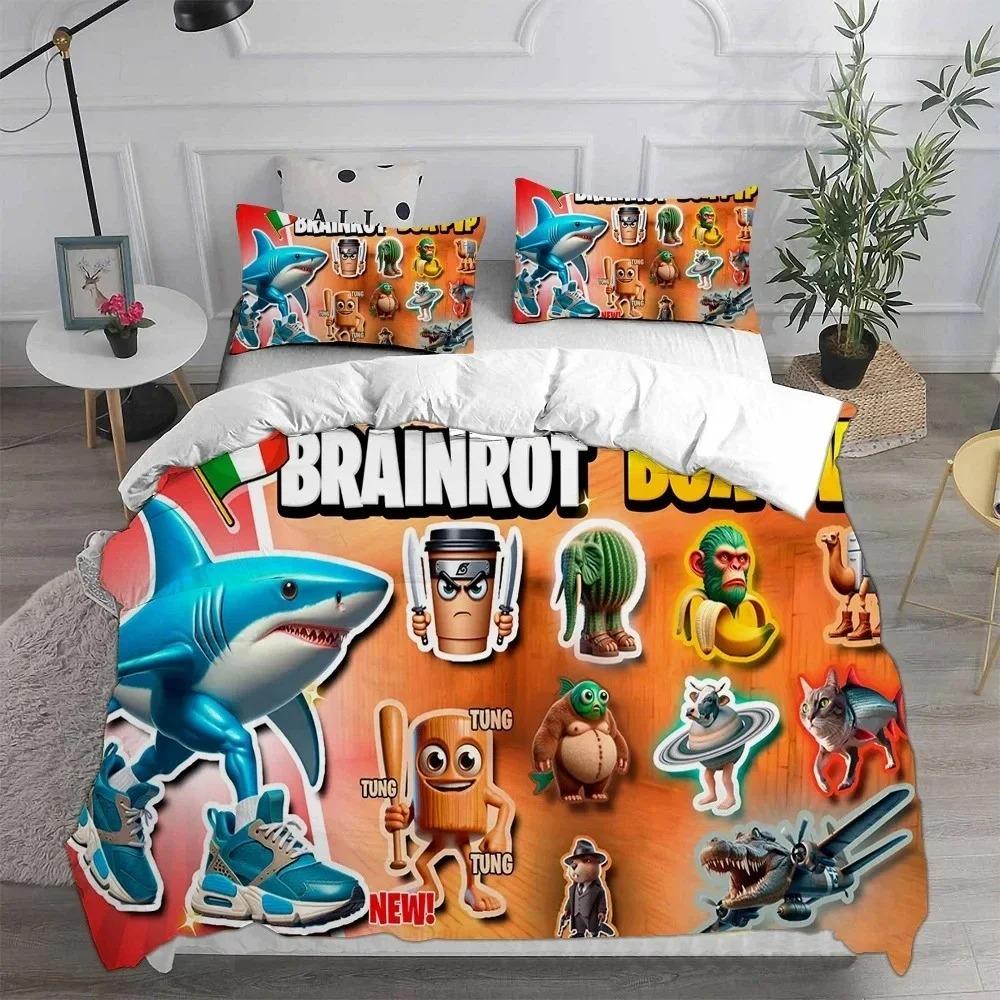 Ai Brainrot Tung Tung Sahur Set Biancheria da Letto Copripiumino Federa per Bambini ragazzi ragazze singolo matrimoniale taglia grande Camera da Letto