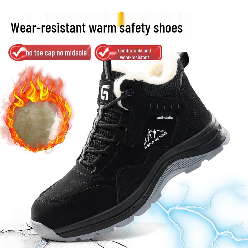 Anti-Static Fleece-Lined Safety Shoes - High-Top, Wear-Resistant, Dust-Free for Winter